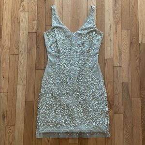 Adrianna Papell Tulle Sheath Gold Sequin Dress